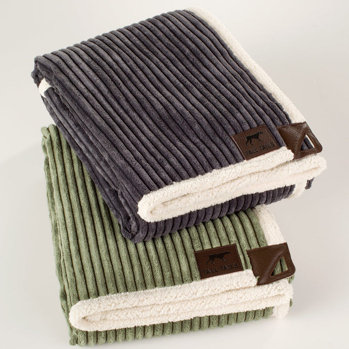 Corded Fleece Blanket, Charcoal and Cream