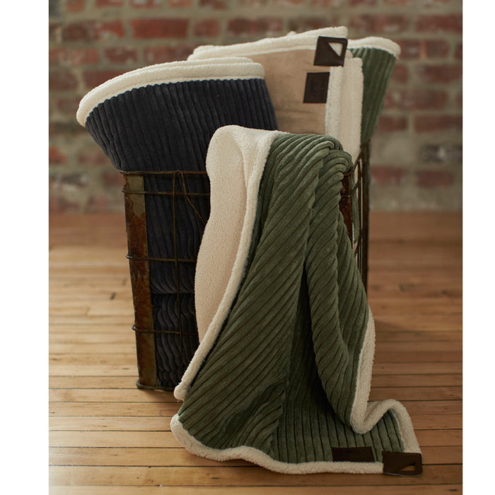 Corded Fleece Blanket, Charcoal and Cream