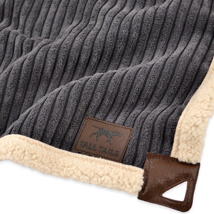 Corded Fleece Blanket, Charcoal and Cream