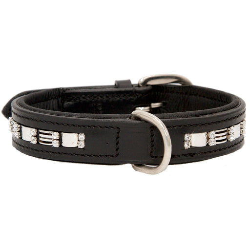 Black Leather Collar with Swarovski Chain