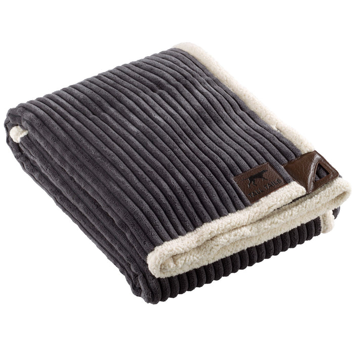 Corded Fleece Blanket, Charcoal and Cream