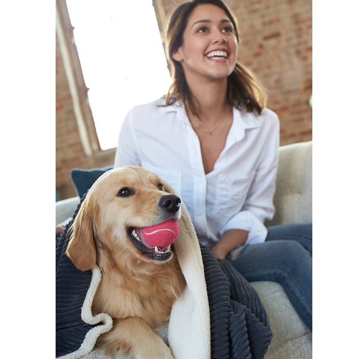 Corded Fleece Blanket, Charcoal and Cream