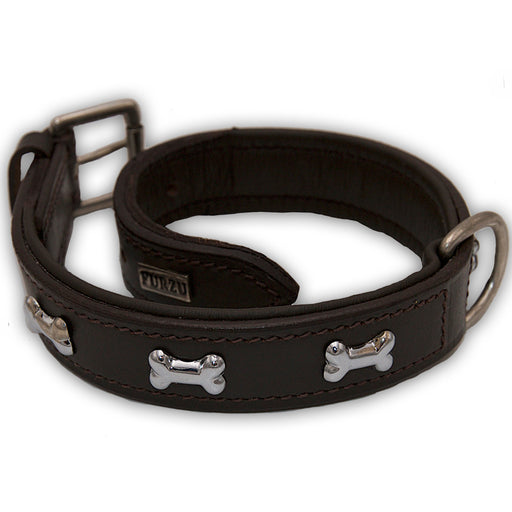 Leather Collar with Chrome Bones