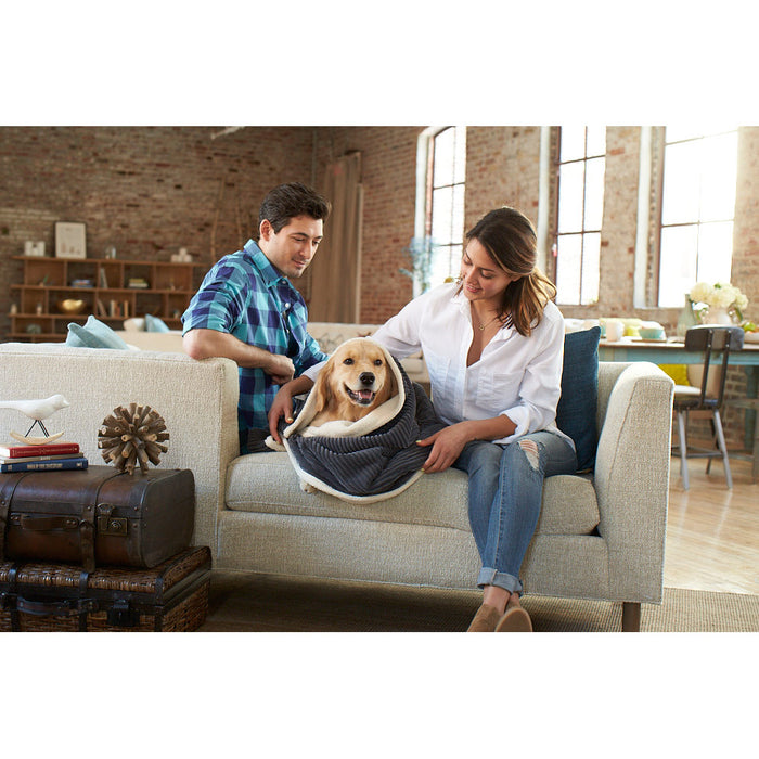 Corded Fleece Blanket, Charcoal and Cream