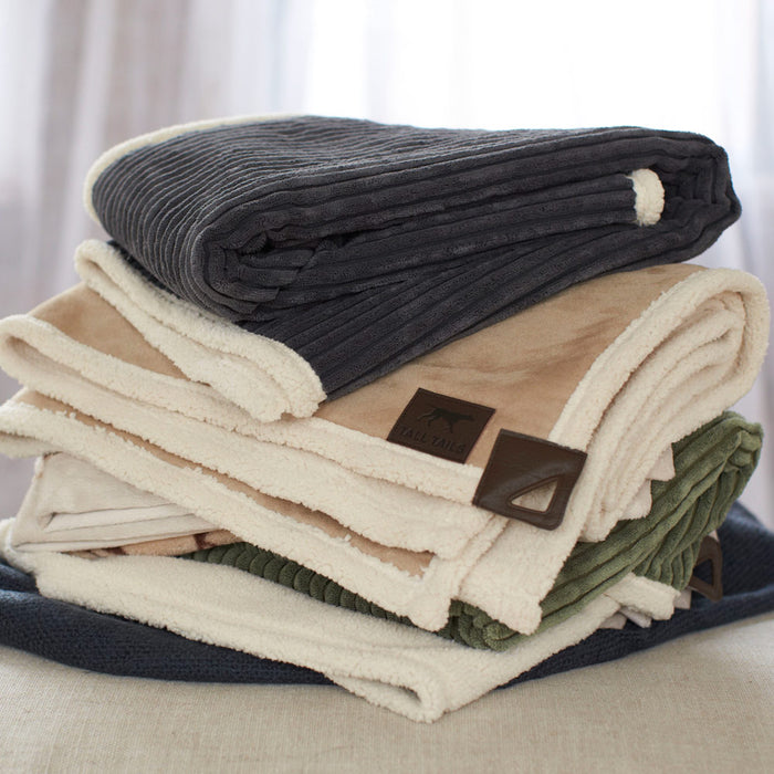 Corded Fleece Blanket, Charcoal and Cream