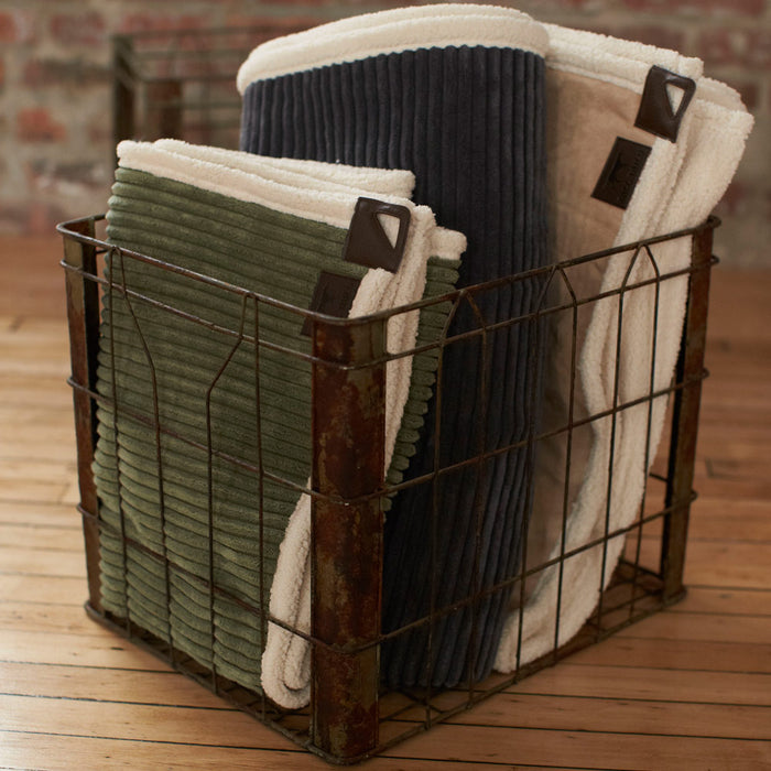 Corded Fleece Blanket, Charcoal and Cream