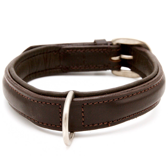 Plain Brown Leather Dog Collar - Extra D Ring